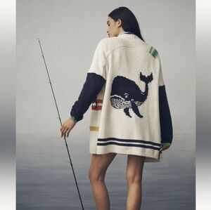 Anthropolgie Maeve Whale Nautical Buoy Cardigan Sweater Sz Small Medium